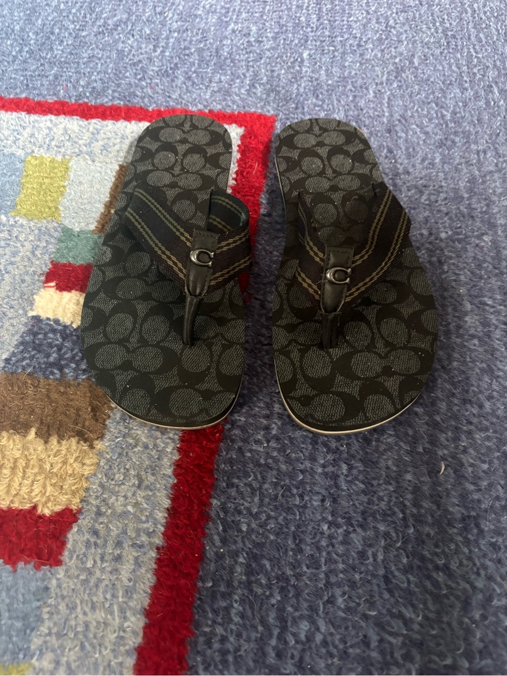 Coach Kids Black Signature Logo Flip Flops